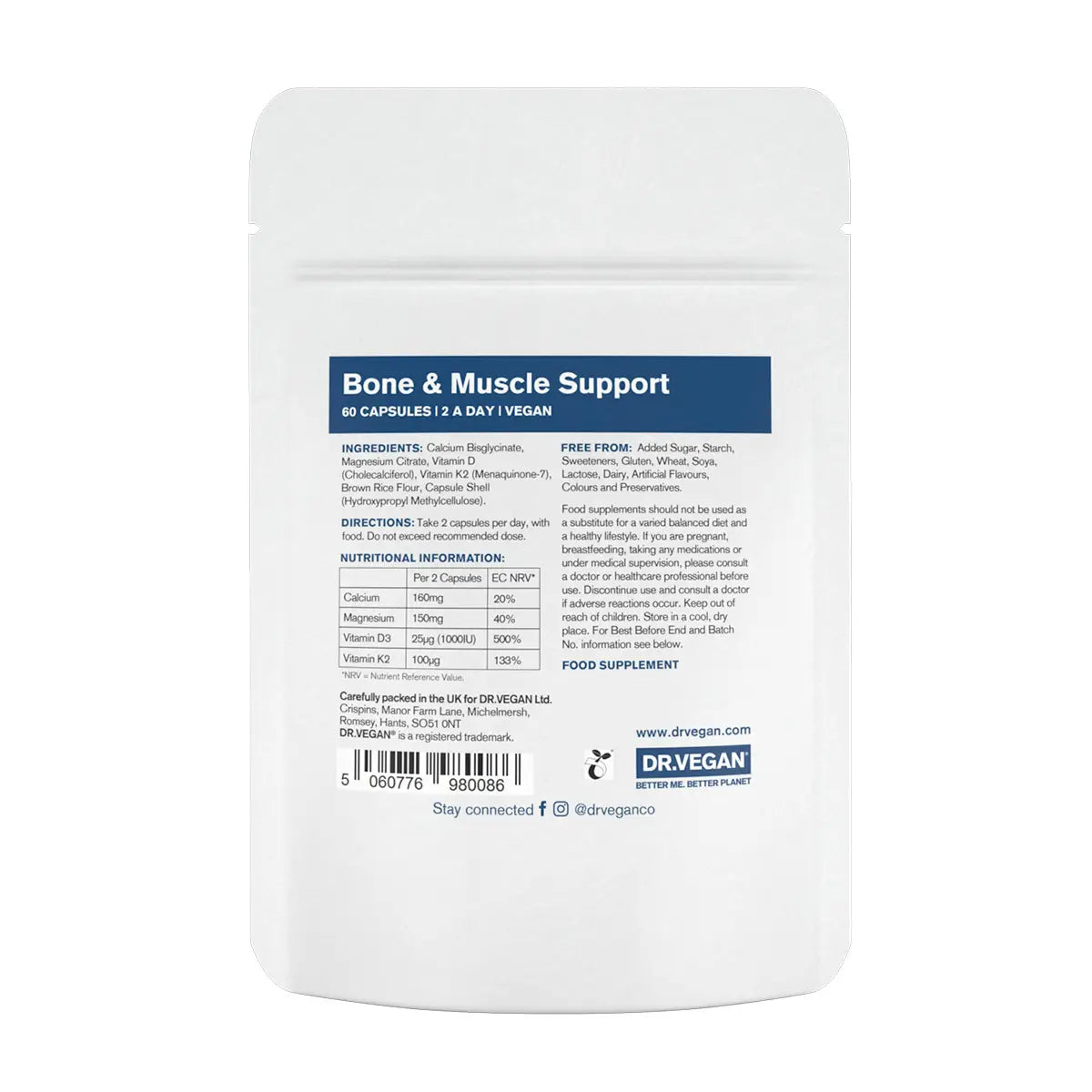 Bone & Muscle Support | Calcium, Magnesium | 60 Capsules| DR.VEGAN