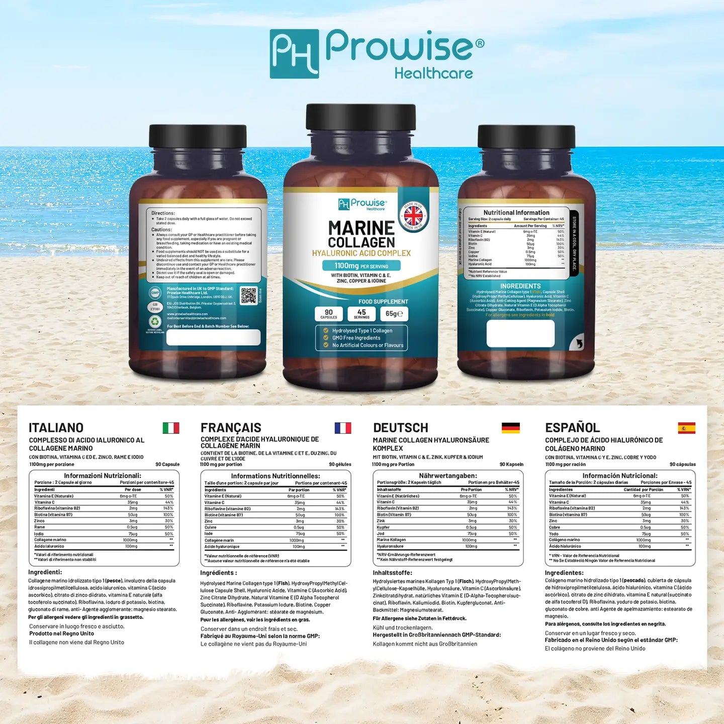 Marine Collagen with Hyaluronic Acid 1100mg - 90 Capsules - Prowise Healthcare
