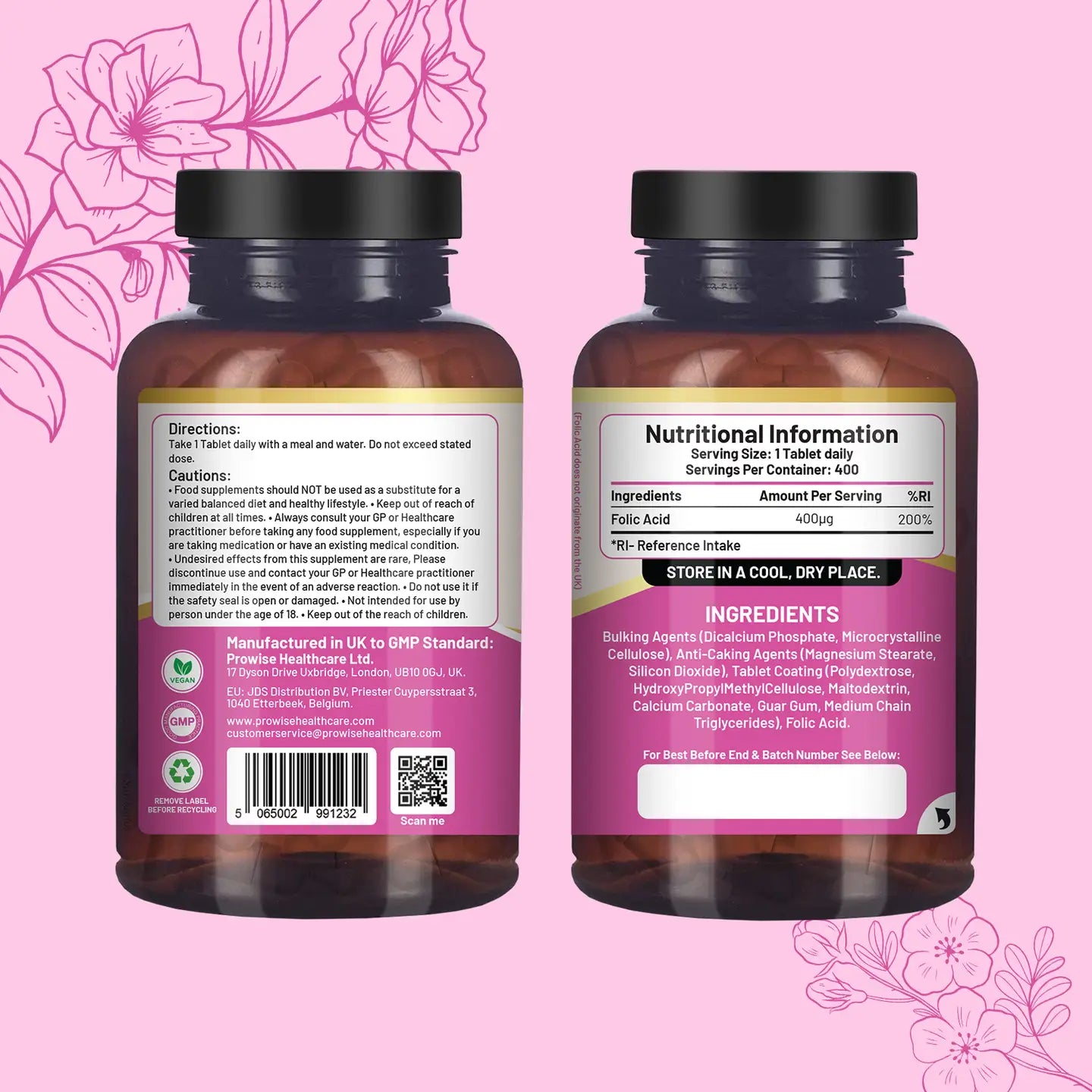Folic Acid Tablets 400 Mcg - 400 Vegan Vitamin B9 Tablets | Prowise Healthcare