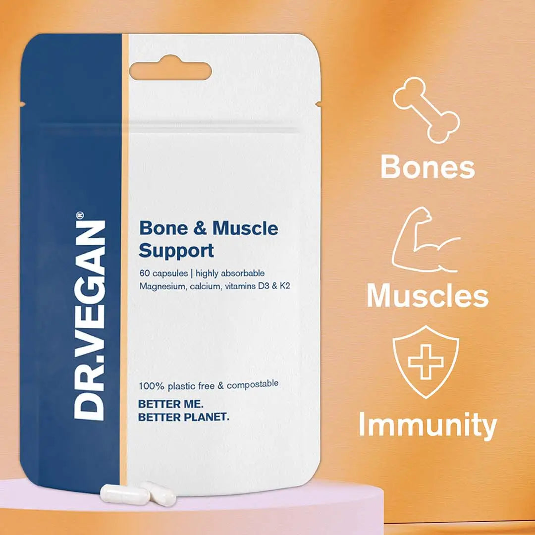 Bone & Muscle Support | Calcium, Magnesium | 60 Capsules| DR.VEGAN