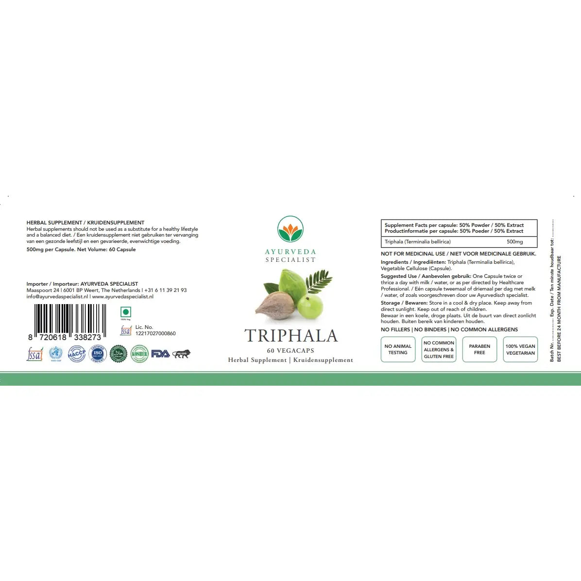 Triphala - 60 Vegacaps - Ayurveda Specialist B.V.