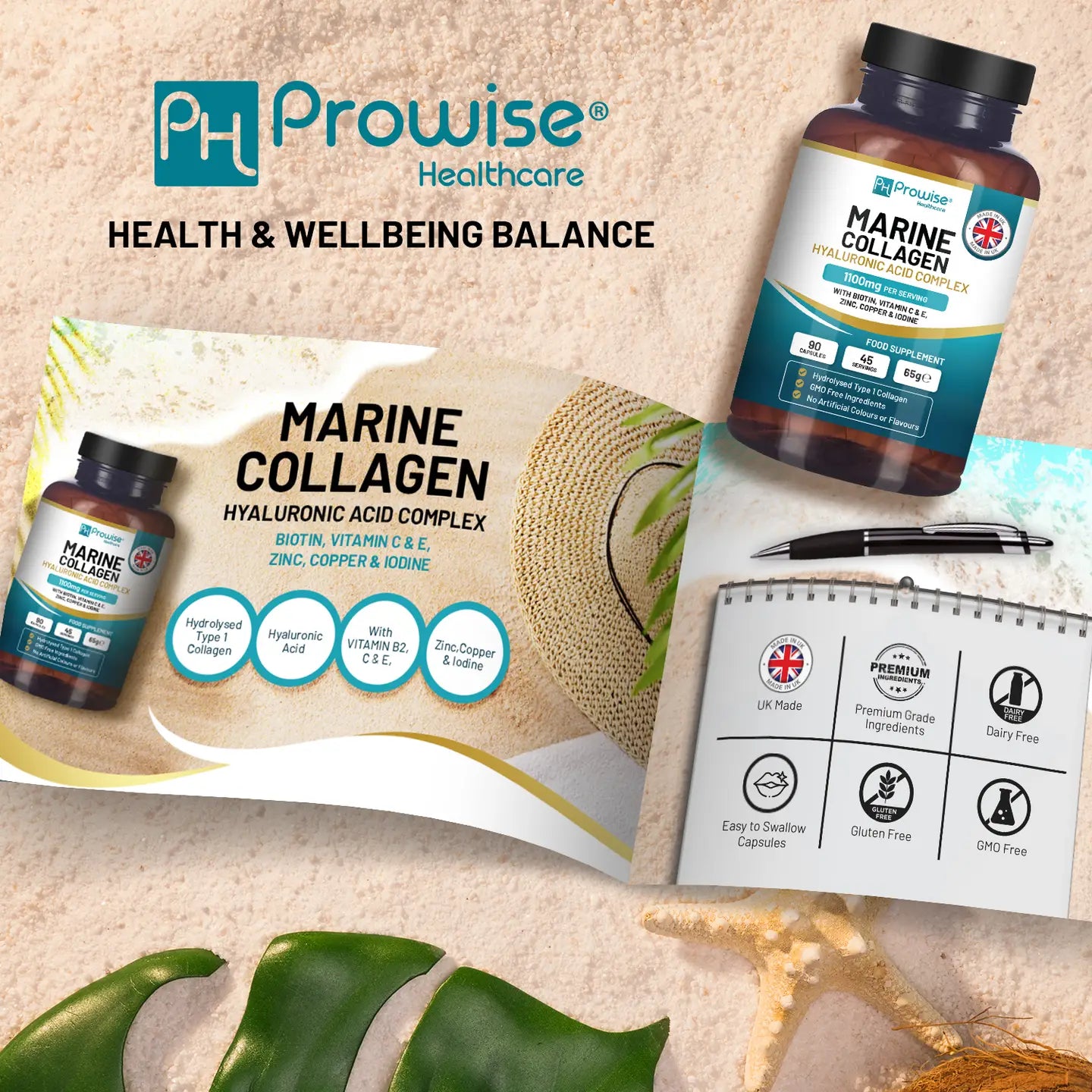 Marine Collagen with Hyaluronic Acid 1100mg - 90 Capsules - Prowise Healthcare
