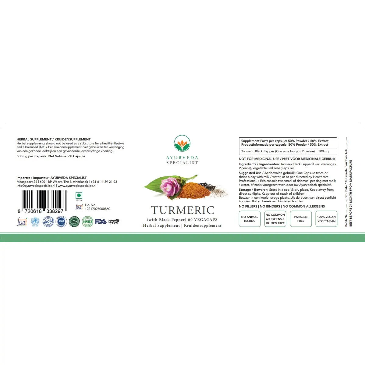 Turmeric with Black Pepper (Turmeric, Yellow Root)|Ayurveda Specialist B.V.