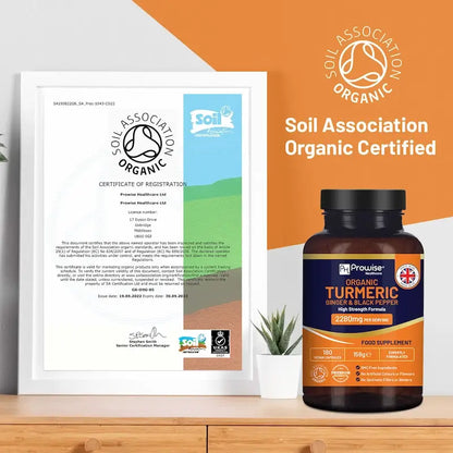 Organic Turmeric 2280mg (High Strength) with Black Pepper |  180-capsule | Prowise Healthcare