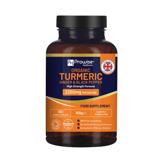 Organic Turmeric 2280mg (High Strength) with Black Pepper |  180-capsule | Prowise Healthcare