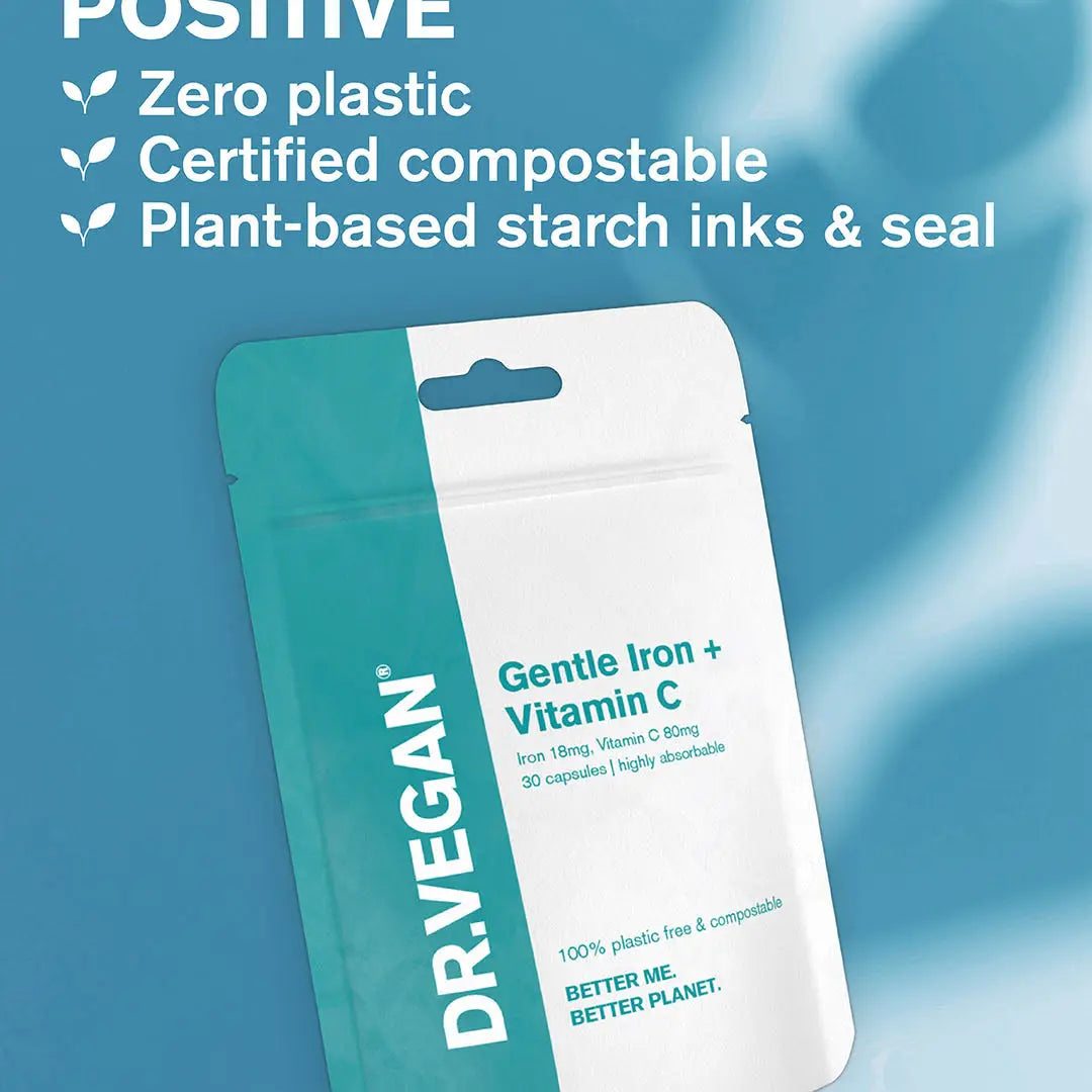 Gentle Iron & Vitamin C | 18mg & 80mg | 30 Capsules | Dr. Vegan
