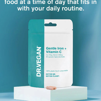 Gentle Iron & Vitamin C | 18mg & 80mg | 30 Capsules | Dr. Vegan
